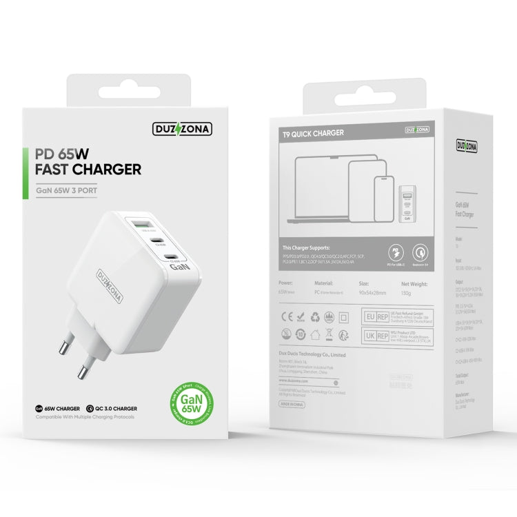 DUZZONA T9 65W Dual USB-C / Type-C+USB GaN Fast Charger, Specification:EU Plug - USB Charger by DUZZONA | Online Shopping South Africa | PMC Jewellery