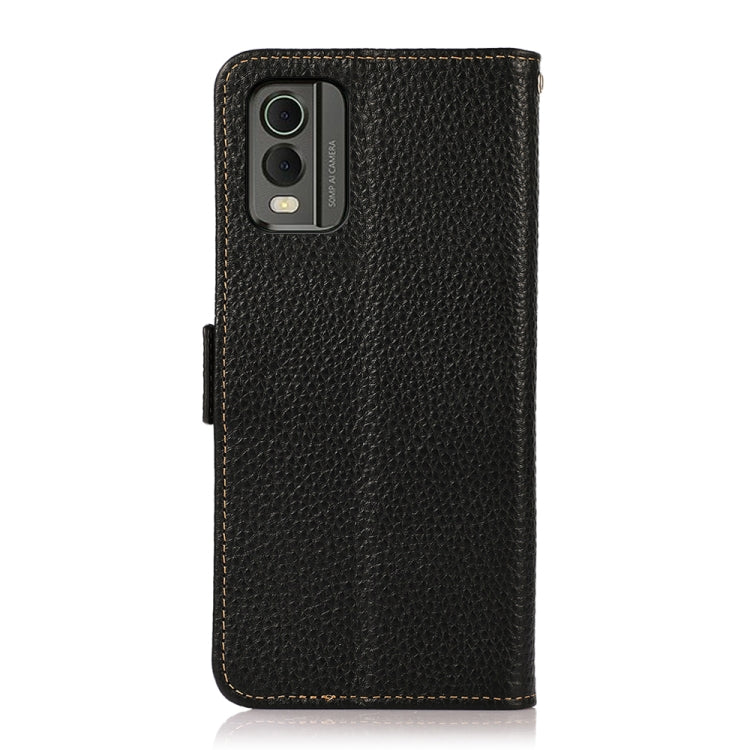 For Nokia C32 KHAZNEH Side-Magnetic Litchi Genuine Leather RFID Phone Case(Black) - Nokia Cases by PMC TechLife | Online Shopping South Africa | PMC TechLife | Buy Now Pay Later Mobicred
