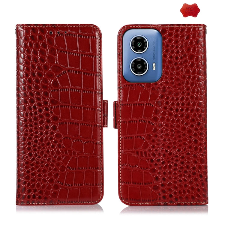 For Motorola Moto G34 Crocodile Top Layer Cowhide Leather Phone Case(Red) - Motorola Cases by PMC TechLife | Online Shopping South Africa | PMC TechLife | Buy Now Pay Later Mobicred