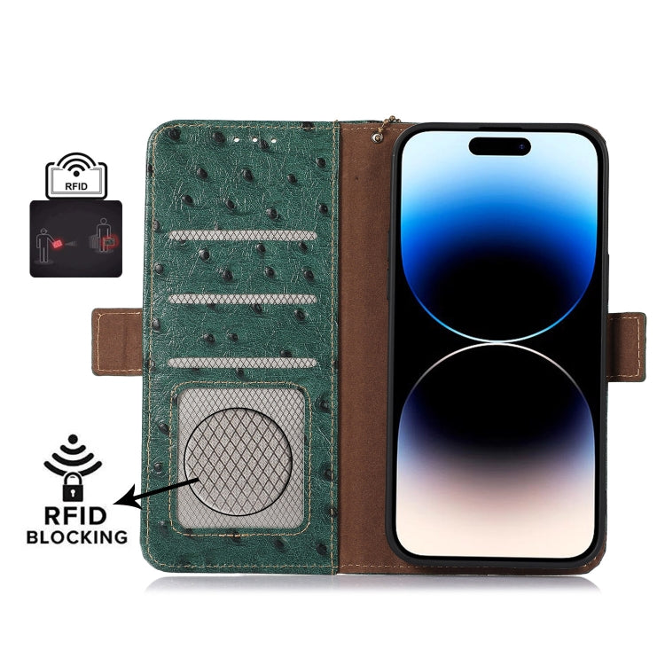For Google Pixel 8 Ostrich Pattern Genuine Leather RFID Phone Case(Green) - Google Cases by PMC TechLife | Online Shopping South Africa | PMC TechLife | Buy Now Pay Later Mobicred