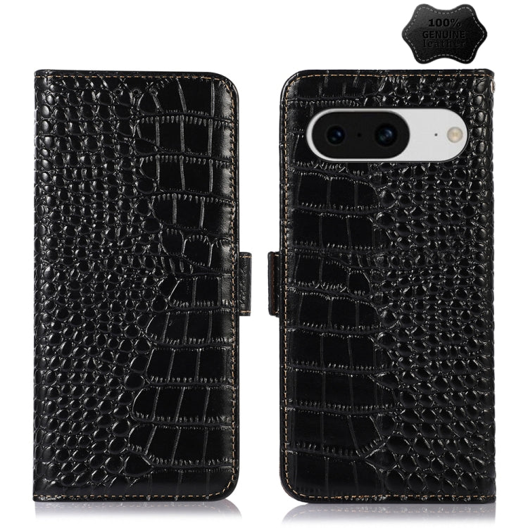 For Google Pixel 8 Crocodile Top Layer Cowhide Leather Phone Case(Black) - Google Cases by PMC TechLife | Online Shopping South Africa | PMC TechLife | Buy Now Pay Later Mobicred