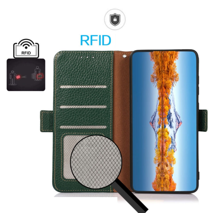 For Honor Magic5 KHAZNEH Side-Magnetic Litchi Genuine Leather RFID Phone Case(Green) - Honor Cases by PMC TechLife | Online Shopping South Africa | PMC TechLife | Buy Now Pay Later Mobicred