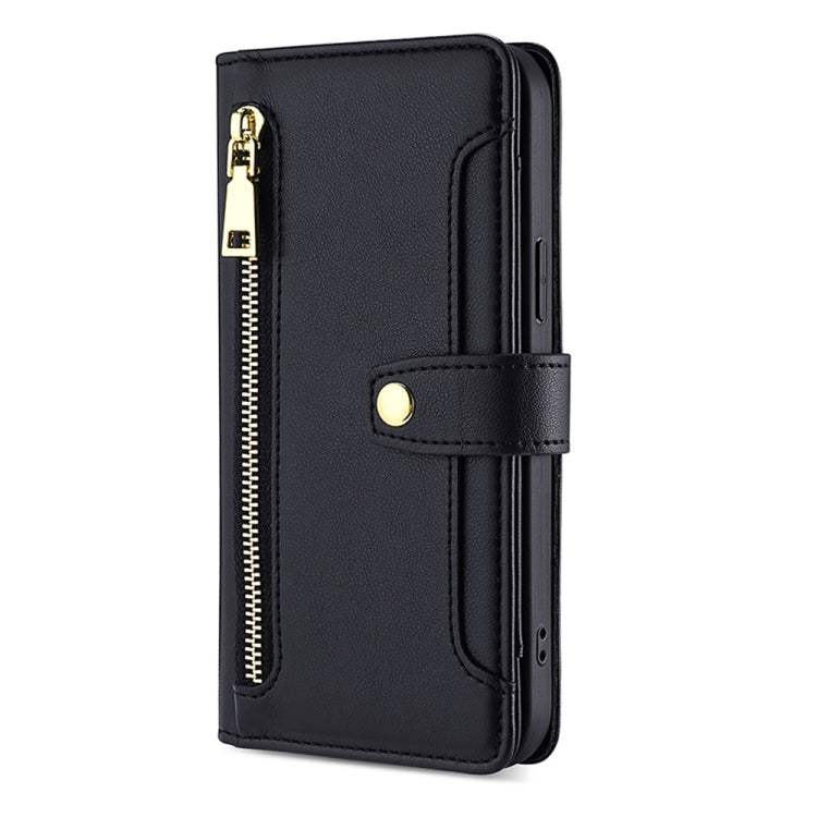 For Tecno Pop 6 Pro Sheep Texture Cross-body Zipper Wallet Leather Phone Case(Black) - Tecno Cases by PMC TechLife | Online Shopping South Africa | PMC TechLife | Buy Now Pay Later Mobicred