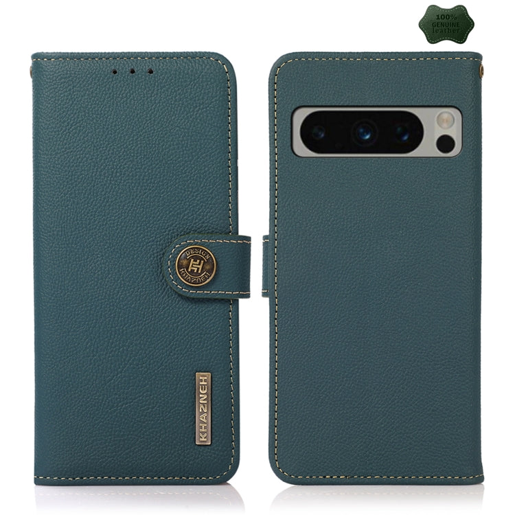 For Google Pixel 8 Pro KHAZNEH Custer Genuine Leather RFID Phone Case(Green) - Google Cases by PMC TechLife | Online Shopping South Africa | PMC TechLife | Buy Now Pay Later Mobicred