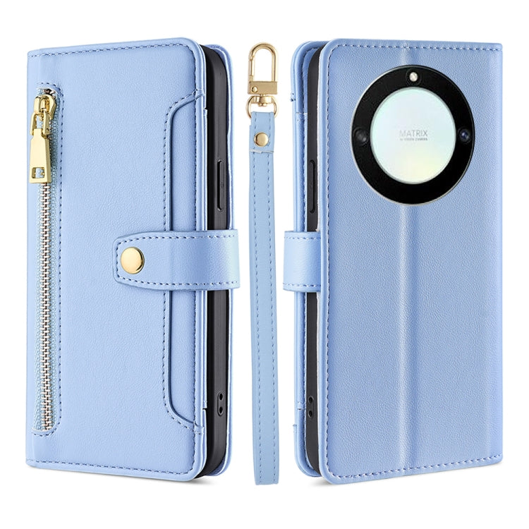 For Honor X40 Sheep Texture Cross-body Zipper Wallet Leather Phone Case(Blue) - Honor Cases by PMC TechLife | Online Shopping South Africa | PMC TechLife | Buy Now Pay Later Mobicred