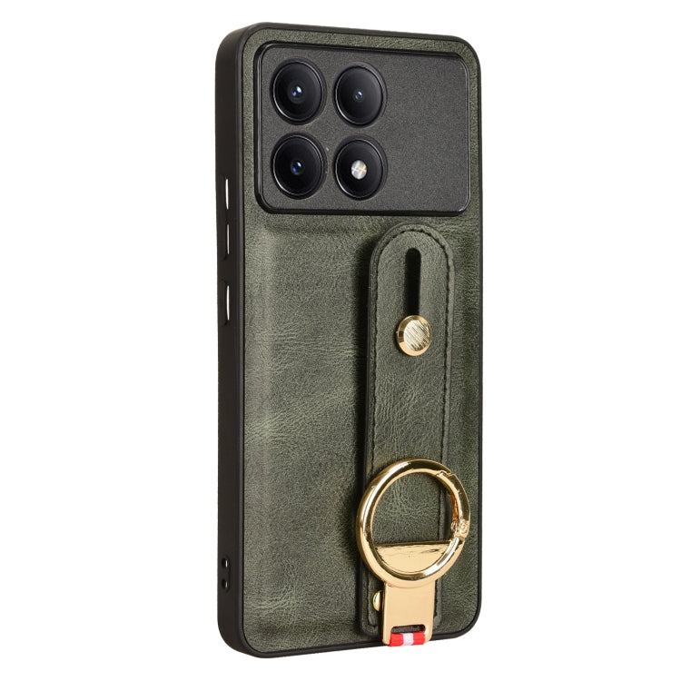 For Xiaomi Poco X6 Pro/Redmi K70E Wristband Leather Back Phone Case(Green) - K70E Cases by PMC TechLife | Online Shopping South Africa | PMC TechLife