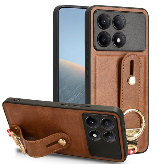 For Xiaomi Poco X6 Pro/Redmi K70E Wristband Leather Back Phone Case(Brown) - K70E Cases by PMC Jewellery | Online Shopping South Africa | PMC Jewellery