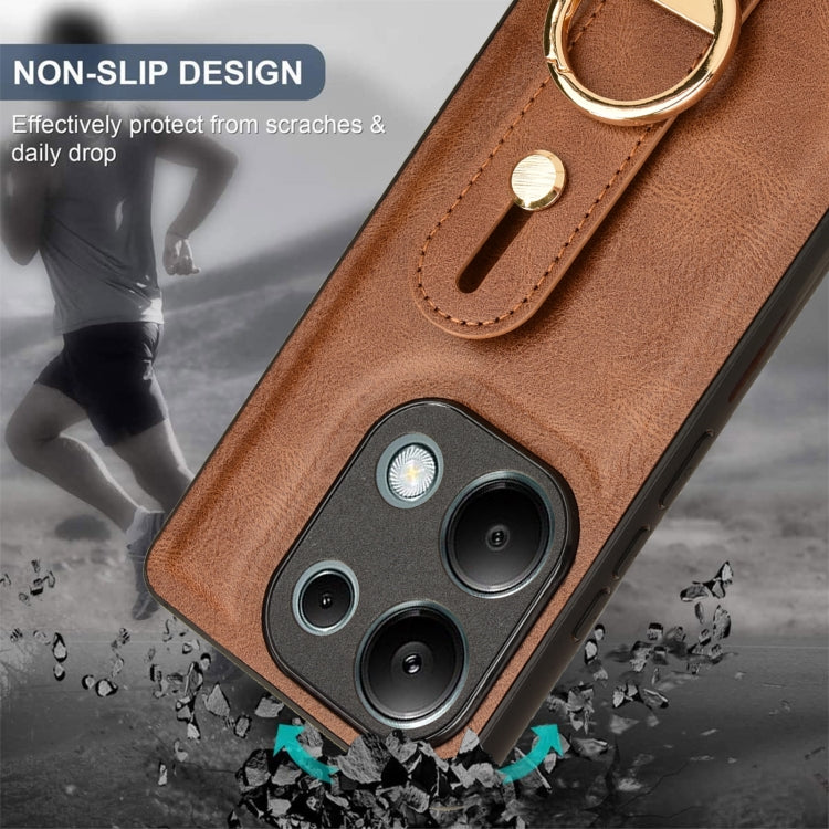 For Xiaomi Redmi Note 13 Pro 4G Wristband Leather Back Phone Case(Brown) - Note 13 Pro Cases by PMC Jewellery | Online Shopping South Africa | PMC Jewellery | Buy Now Pay Later Mobicred