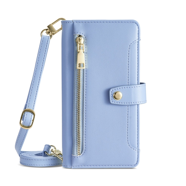 For Nokia C32 Sheep Texture Cross-body Zipper Wallet Leather Phone Case(Blue) - Nokia Cases by PMC TechLife | Online Shopping South Africa | PMC TechLife | Buy Now Pay Later Mobicred