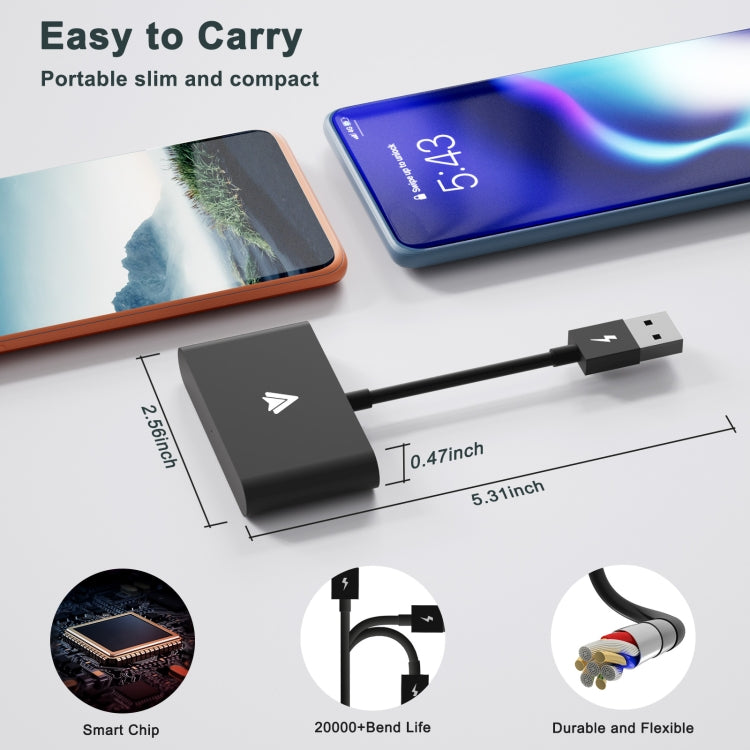 THT-020-2+ USB + USB-C / Type-C Wired to Wireless Carplay Adapter for Android Smartphone(Black) - free shipping - PMC TechLife - Order now!
