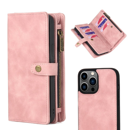 For iPhone 13 Pro Max Zipper Wallet Detachable MagSafe Leather Phone Case(Pink) - iPhone 13 Pro Max Cases by PMC Jewellery | Online Shopping South Africa | PMC Jewellery