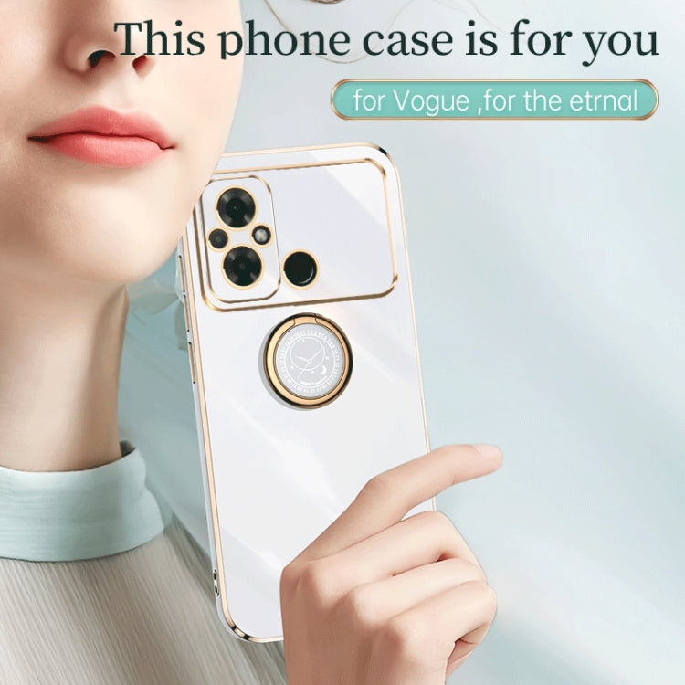 For Xiaomi Poco C55 4G XINLI Straight Edge 6D Electroplate TPU Phone Case with Ring Holder(White) - Xiaomi Cases by XINLI | Online Shopping South Africa | PMC Jewellery | Buy Now Pay Later Mobicred