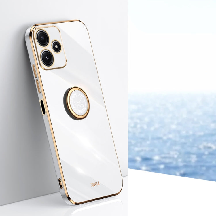 For Xiaomi Redmi Note 12R XINLI Straight Edge 6D Electroplate TPU Phone Case with Ring Holder(White) - Xiaomi Cases by XINLI | Online Shopping South Africa | PMC TechLife | Buy Now Pay Later Mobicred