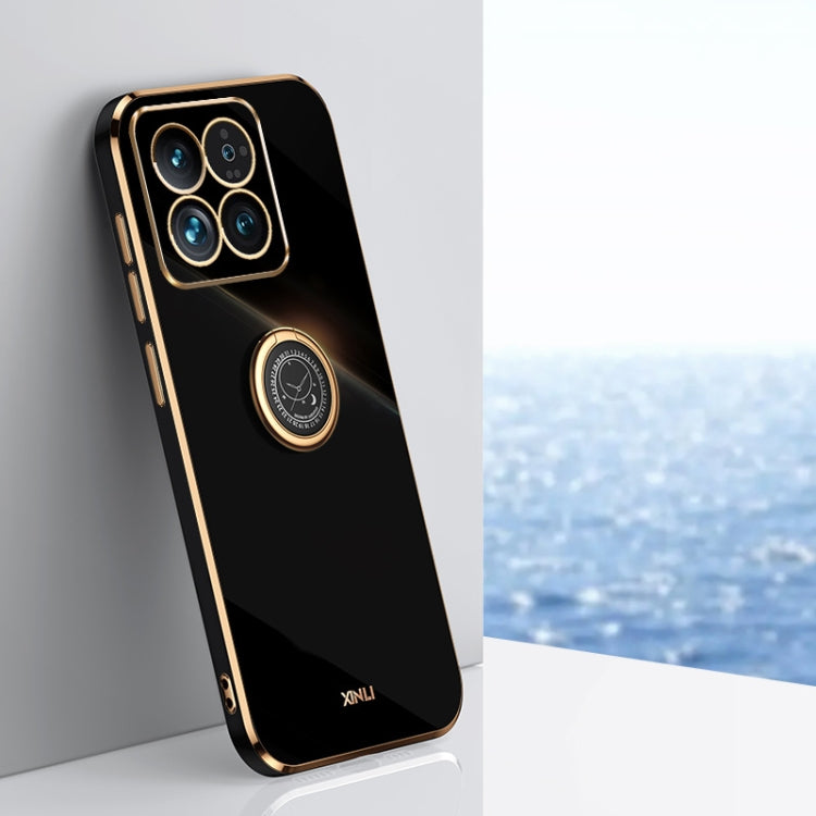 For Xiaomi 14 Pro XINLI Straight Edge 6D Electroplate TPU Phone Case with Ring Holder(Black) - 14 Pro Cases by XINLI | Online Shopping South Africa | PMC TechLife | Buy Now Pay Later Mobicred