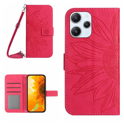 For Xiaomi Redmi 12 4G Global Skin Feel Sun Flower Embossed Flip Leather Phone Case with Lanyard(Rose Red) - Xiaomi Cases by PMC Jewellery | Online Shopping South Africa | PMC Jewellery | Buy Now Pay Later Mobicred