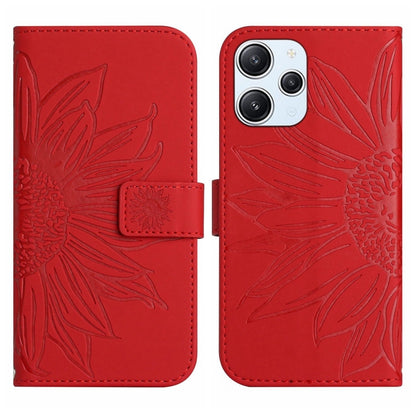 For Xiaomi Redmi 12 4G Global Skin Feel Sun Flower Embossed Flip Leather Phone Case with Lanyard(Red) - Xiaomi Cases by PMC Jewellery | Online Shopping South Africa | PMC Jewellery | Buy Now Pay Later Mobicred