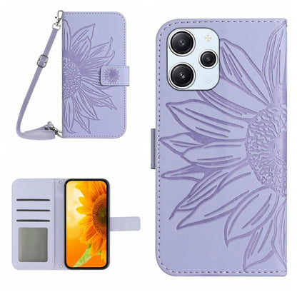 For Xiaomi Redmi 12 5G Skin Feel Sun Flower Embossed Flip Leather Phone Case with Lanyard(Purple) - Xiaomi Cases by PMC Jewellery | Online Shopping South Africa | PMC Jewellery | Buy Now Pay Later Mobicred