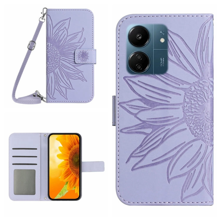 For Xiaomi Redmi 13C 4G Skin Feel Sun Flower Embossed Flip Leather Phone Case with Lanyard(Purple) - 13C Cases by PMC Jewellery | Online Shopping South Africa | PMC Jewellery | Buy Now Pay Later Mobicred