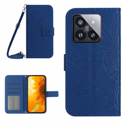 For Xiaomi 14 Skin Feel Sun Flower Embossed Flip Leather Phone Case with Lanyard(Dark Blue) - 14 Cases by PMC Jewellery | Online Shopping South Africa | PMC Jewellery | Buy Now Pay Later Mobicred