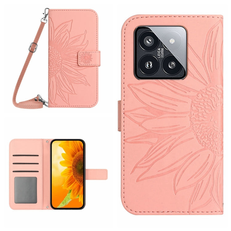 For Xiaomi 14 Skin Feel Sun Flower Embossed Flip Leather Phone Case with Lanyard(Pink) - 14 Cases by PMC Jewellery | Online Shopping South Africa | PMC Jewellery | Buy Now Pay Later Mobicred