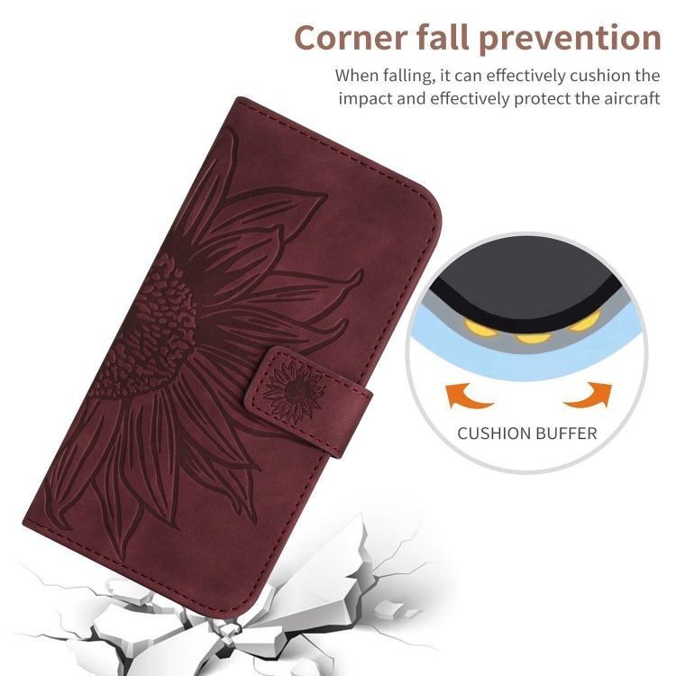 For Xiaomi Redmi 13C 5G Skin Feel Sun Flower Embossed Flip Leather Phone Case with Lanyard(Wine Red) - 13C Cases by PMC Jewellery | Online Shopping South Africa | PMC Jewellery | Buy Now Pay Later Mobicred