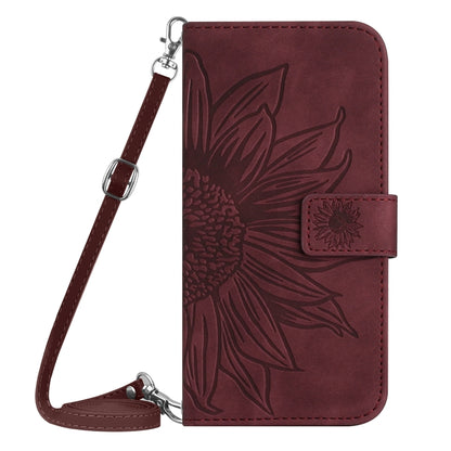 For Xiaomi Redmi Note 13 4G Global Skin Feel Sun Flower Embossed Flip Leather Phone Case with Lanyard(Wine Red) - Note 13 Cases by PMC Jewellery | Online Shopping South Africa | PMC Jewellery | Buy Now Pay Later Mobicred