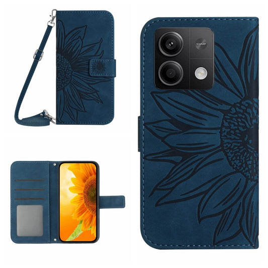 For Xiaomi Redmi Note 13 Pro 4G Global Skin Feel Sun Flower Embossed Flip Leather Phone Case with Lanyard(Inky Blue) - Note 13 Pro Cases by PMC Jewellery | Online Shopping South Africa | PMC Jewellery | Buy Now Pay Later Mobicred