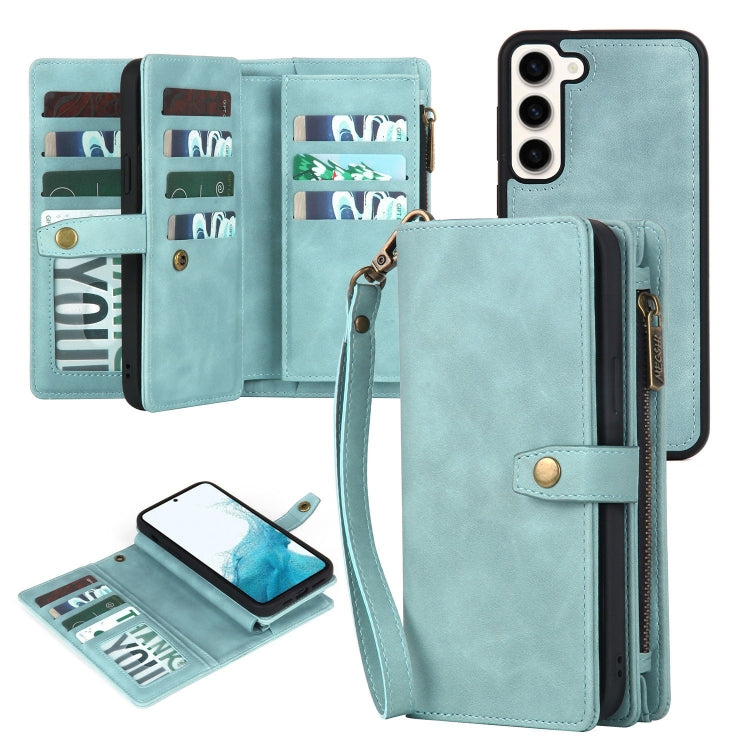 For Samsung Galaxy A22 5G Zipper Wallet Magnetic Detachable Leather Phone Case(Blue) - free shipping - PMC TechLife - Order now!
