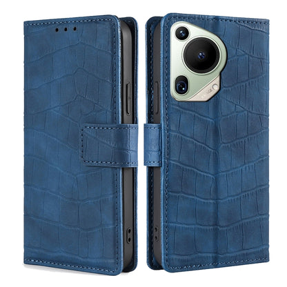 For Huawei Pura 70 Ultra 5G Skin Feel Crocodile Magnetic Clasp Leather Phone Case(Blue) - Huawei Cases by PMC Jewellery | Online Shopping South Africa | PMC Jewellery | Buy Now Pay Later Mobicred