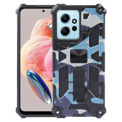 For Xiaomi Redmi Note 12 4G Camouflage Armor Kickstand TPU + PC Magnetic Phone Case(Light Blue) - Xiaomi Cases by PMC Jewellery | Online Shopping South Africa | PMC Jewellery | Buy Now Pay Later Mobicred