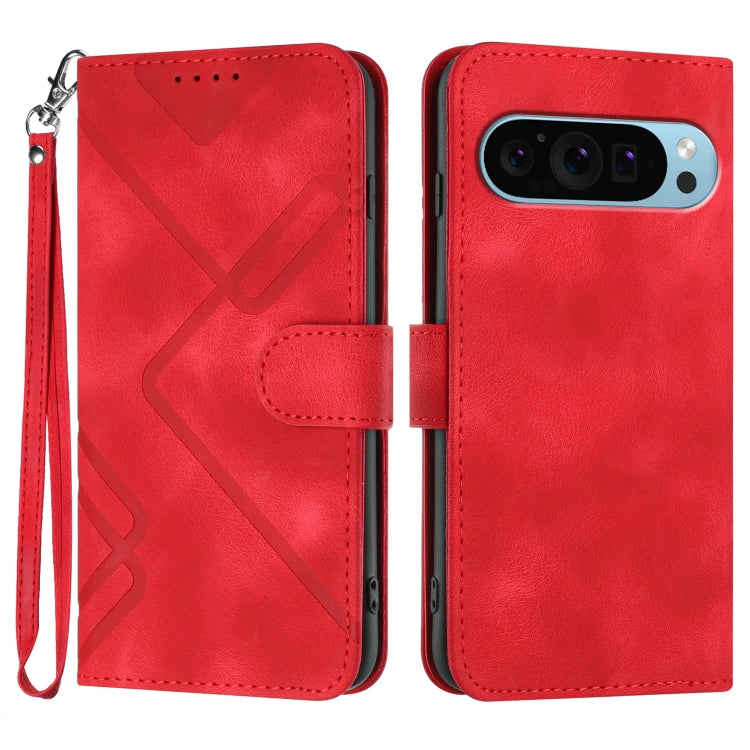 For Google Pixel 9 Pro Line Pattern Skin Feel Leather Phone Case(Red) - Google Cases by PMC TechLife | Online Shopping South Africa | PMC TechLife | Buy Now Pay Later Mobicred