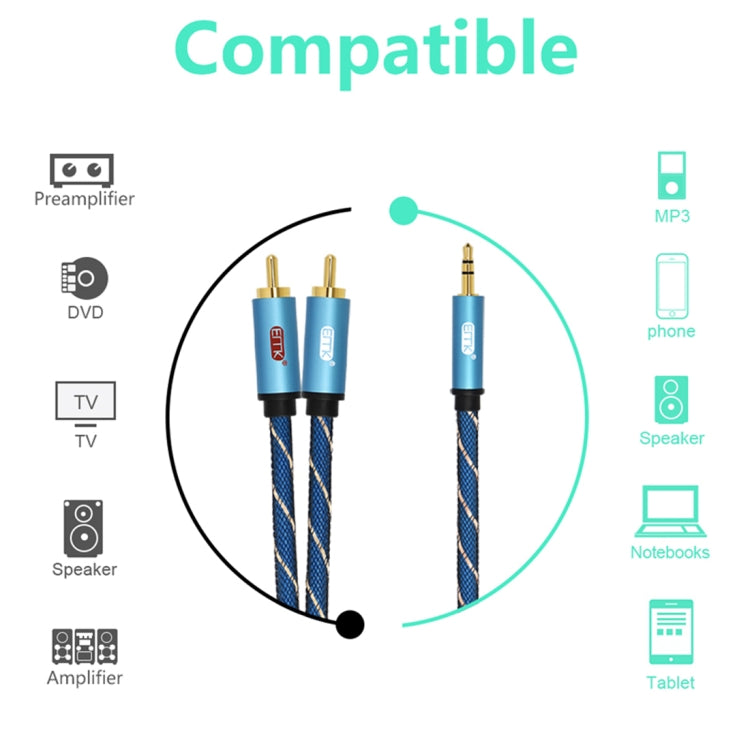 EMK 3.5mm Jack Male to 2 x RCA Male Gold Plated Connector Speaker Audio Cable, Cable Length:5m(Dark Blue) - Audio Optical Cables by EMK | Online Shopping South Africa | PMC Jewellery | Buy Now Pay Later Mobicred