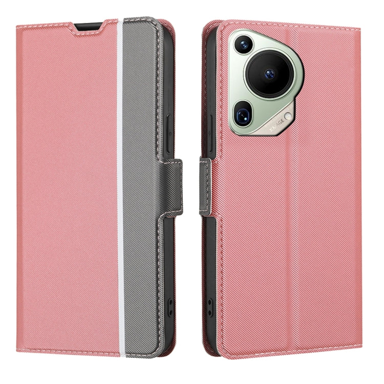 For Huawei Pura 70 Ultra 5G Twill Texture Side Button Leather Phone Case(Pink) - Huawei Cases by PMC Jewellery | Online Shopping South Africa | PMC Jewellery | Buy Now Pay Later Mobicred