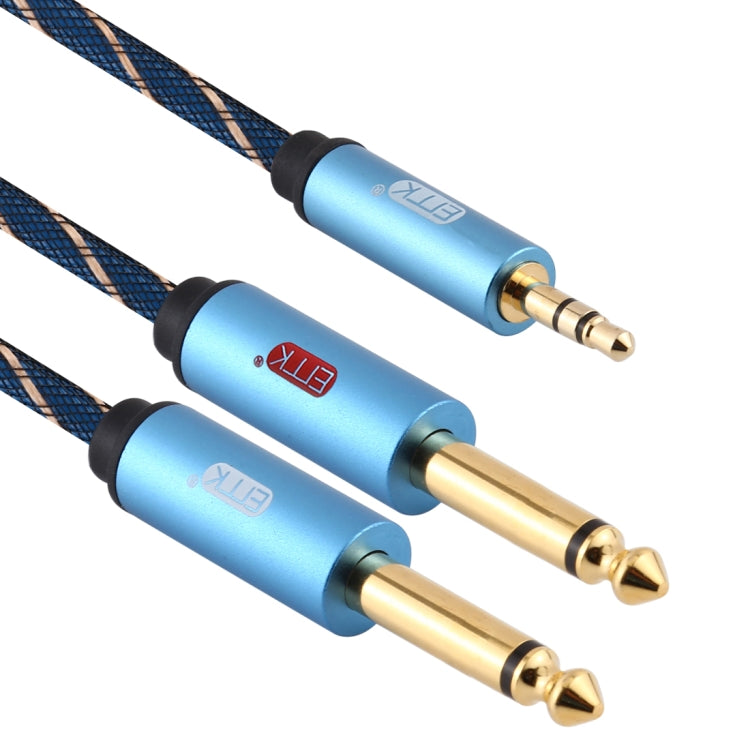 EMK 3.5mm Jack Male to 2 x 6.35mm Jack Male Gold Plated Connector Nylon Braid AUX Cable for Computer / X-BOX / PS3 / CD / DVD, Cable Length:2m(Dark Blue) - Audio Optical Cables by PMC Jewellery | Online Shopping South Africa | PMC Jewellery | Buy Now Pay Later Mobicred