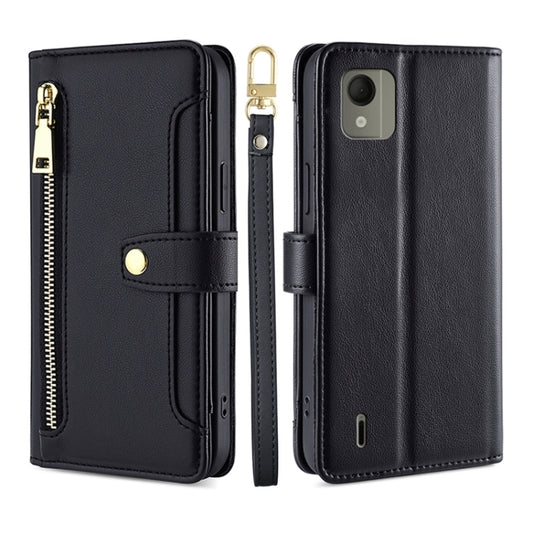 For Nokia C110 4G Lite Sheep Texture Cross-body Zipper Wallet Leather Phone Case(Black) - Nokia Cases by PMC Jewellery | Online Shopping South Africa | PMC Jewellery | Buy Now Pay Later Mobicred