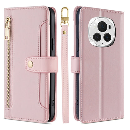 For Honor Magic6 Pro 5G Sheep Texture Cross-body Zipper Wallet Leather Phone Case(Pink) - Honor Cases by PMC Jewellery | Online Shopping South Africa | PMC Jewellery | Buy Now Pay Later Mobicred