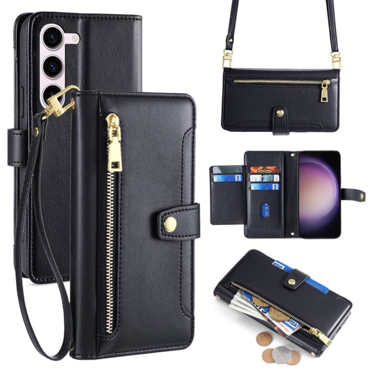 For Samsung Galaxy S24+ 5G Sheep Texture Cross-body Zipper Wallet Leather Phone Case(Black) - Galaxy S24+ 5G Cases by PMC Jewellery | Online Shopping South Africa | PMC Jewellery | Buy Now Pay Later Mobicred