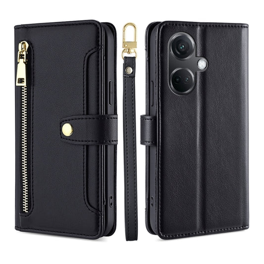 For OnePlus Nord CE3 5G Sheep Texture Cross-body Zipper Wallet Leather Phone Case(Black) - OnePlus Cases by PMC Jewellery | Online Shopping South Africa | PMC Jewellery | Buy Now Pay Later Mobicred