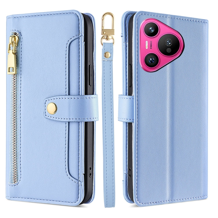 For Huawei Pura 70 5G Sheep Texture Cross-body Zipper Wallet Leather Phone Case(Blue) - Huawei Cases by PMC Jewellery | Online Shopping South Africa | PMC Jewellery | Buy Now Pay Later Mobicred