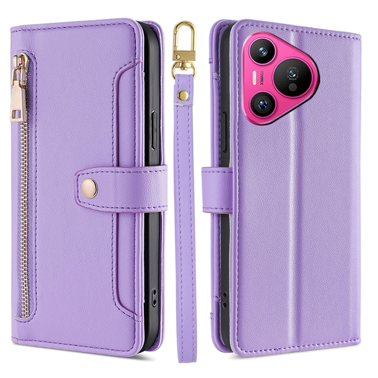 For Huawei Pura 70 5G Sheep Texture Cross-body Zipper Wallet Leather Phone Case(Purple) - Huawei Cases by PMC Jewellery | Online Shopping South Africa | PMC Jewellery | Buy Now Pay Later Mobicred