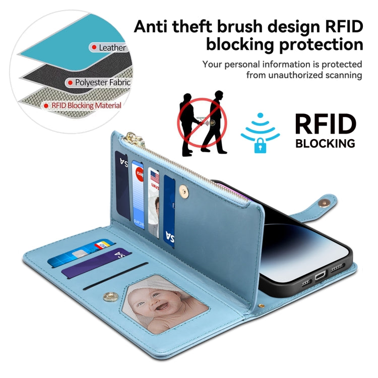 For Google Pixel 8 Pro ESEBLE Star Series Lanyard Zipper Wallet RFID Leather Case(Blue) - Google Cases by ESEBLE | Online Shopping South Africa | PMC TechLife | Buy Now Pay Later Mobicred