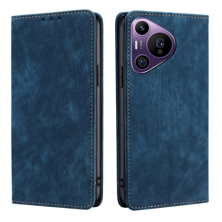 For Huawei Pura 70 Pro / Pro+ RFID Anti-theft Brush Magnetic Leather Phone Case(Blue) - Huawei Cases by PMC Jewellery | Online Shopping South Africa | PMC Jewellery | Buy Now Pay Later Mobicred