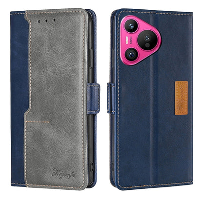 For Huawei Pura 70 5G Contrast Color Side Buckle Leather Phone Case(Blue + Grey) - Huawei Cases by PMC Jewellery | Online Shopping South Africa | PMC Jewellery | Buy Now Pay Later Mobicred