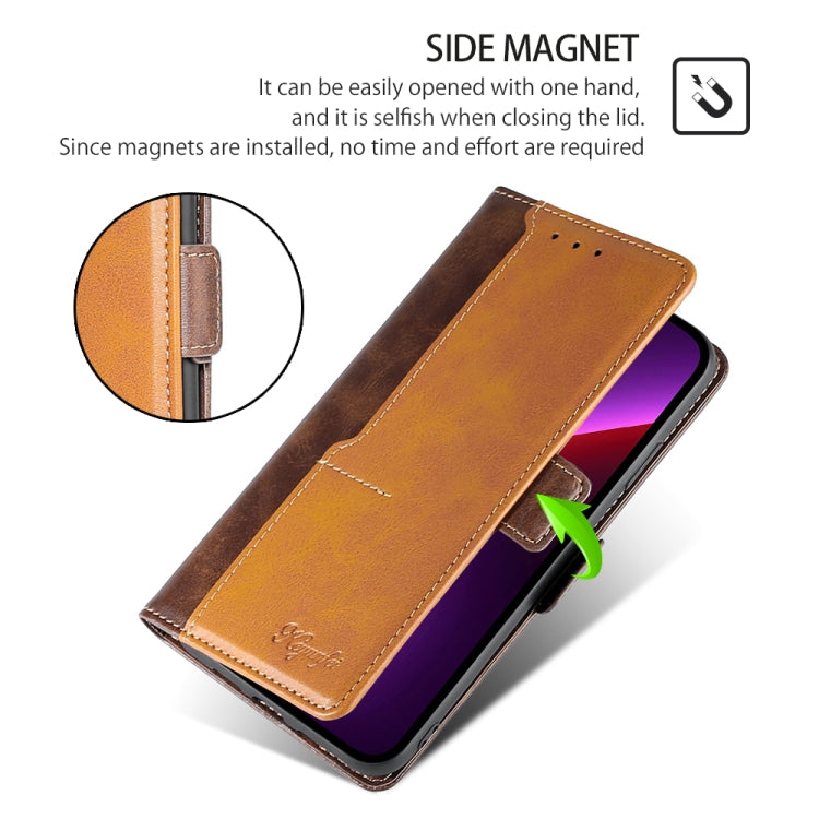 For Huawei Pura 70 5G Contrast Color Side Buckle Leather Phone Case(Dark Brown + Gold) - Huawei Cases by PMC Jewellery | Online Shopping South Africa | PMC Jewellery | Buy Now Pay Later Mobicred