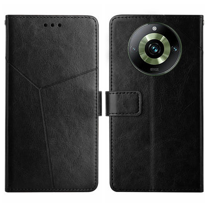 For Realme 11 Pro 5G / 11 Pro+ 5G HT01 Y-shaped Pattern Flip Leather Phone Case(Black) - Realme Cases by PMC Jewellery | Online Shopping South Africa | PMC Jewellery | Buy Now Pay Later Mobicred
