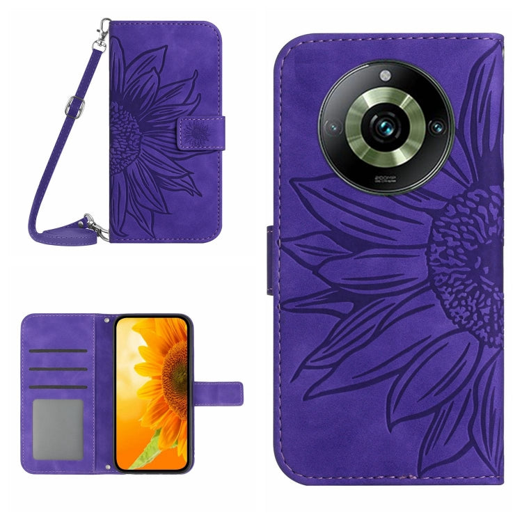 For Realme 11 Pro Skin Feel Sun Flower Embossed Flip Leather Phone Case with Lanyard(Dark Purple) - Realme Cases by PMC Jewellery | Online Shopping South Africa | PMC Jewellery | Buy Now Pay Later Mobicred