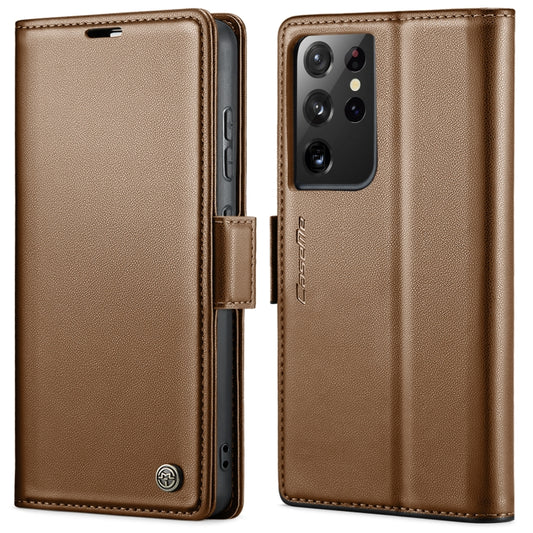 For Samsung Galaxy S21 Ultra 5G CaseMe 023 Butterfly Buckle Litchi Texture RFID Anti-theft Leather Phone Case(Brown) - Galaxy S21 Ultra 5G Cases by CaseMe | Online Shopping South Africa | PMC Jewellery | Buy Now Pay Later Mobicred