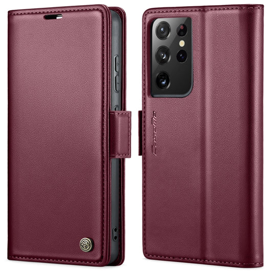 For Samsung Galaxy S21 Ultra 5G CaseMe 023 Butterfly Buckle Litchi Texture RFID Anti-theft Leather Phone Case(Wine Red) - Galaxy S21 Ultra 5G Cases by CaseMe | Online Shopping South Africa | PMC Jewellery | Buy Now Pay Later Mobicred