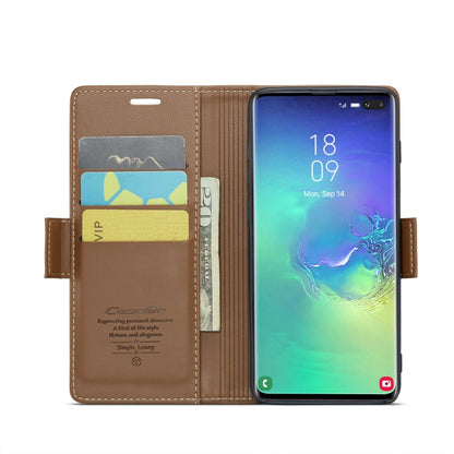 For Samsung Galaxy S10+ CaseMe 023 Butterfly Buckle Litchi Texture RFID Anti-theft Leather Phone Case(Brown) - Galaxy Phone Cases by CaseMe | Online Shopping South Africa | PMC Jewellery | Buy Now Pay Later Mobicred