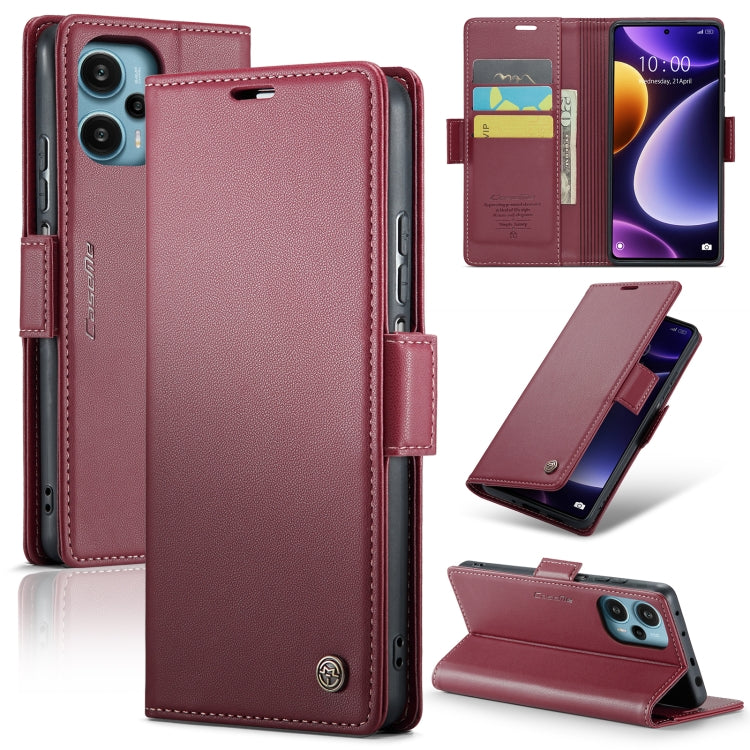 For Xiaomi Poco F5 5G/Redmi Note 12 Turbo 5G CaseMe 023 Butterfly Buckle Litchi Texture RFID Anti-theft Leather Phone Case(Wine Red) - Xiaomi Cases by CaseMe | Online Shopping South Africa | PMC Jewellery | Buy Now Pay Later Mobicred